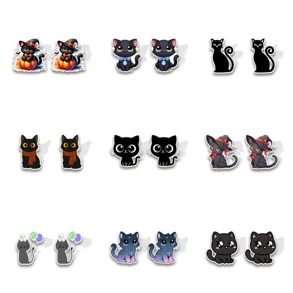 New Black Cat Cute Pets Stud Earring Cartoon Epoxy Jewelry Resin Acrylic Earrings Handmade Gifts Girl