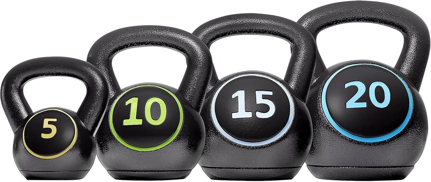 Set of 4 Kettlebell for Strength Training - Weights from 5lb, 10lb, 15lb, 20lb for Exercises Total Body at Home or Gym