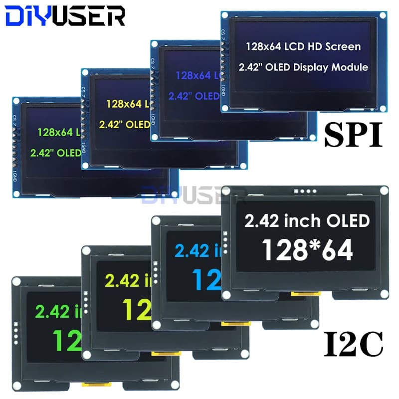 DIYUSER 2.4 "2.42 inches 128x64 LCD display module OLED SSD1309 12864 4 pin IIC I2C SPI serial interface for Arduino C51