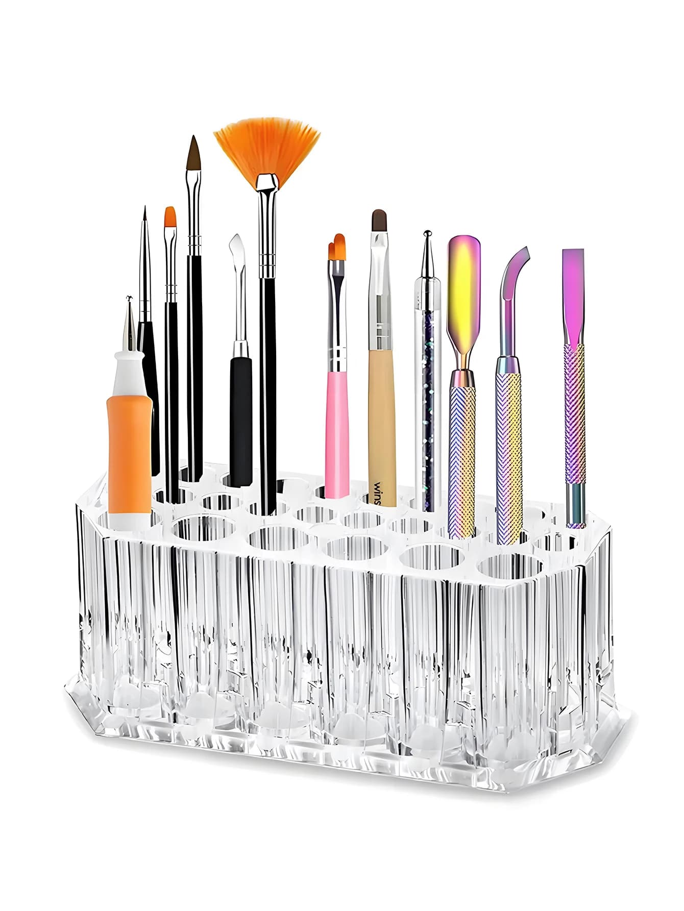 1/2 Pezzi Espositore Multifunzionale in Acrilico Trasparente a 26 Fori per Pennelli da Trucco, Porta Pennelli per Nail Art e Cosmetici