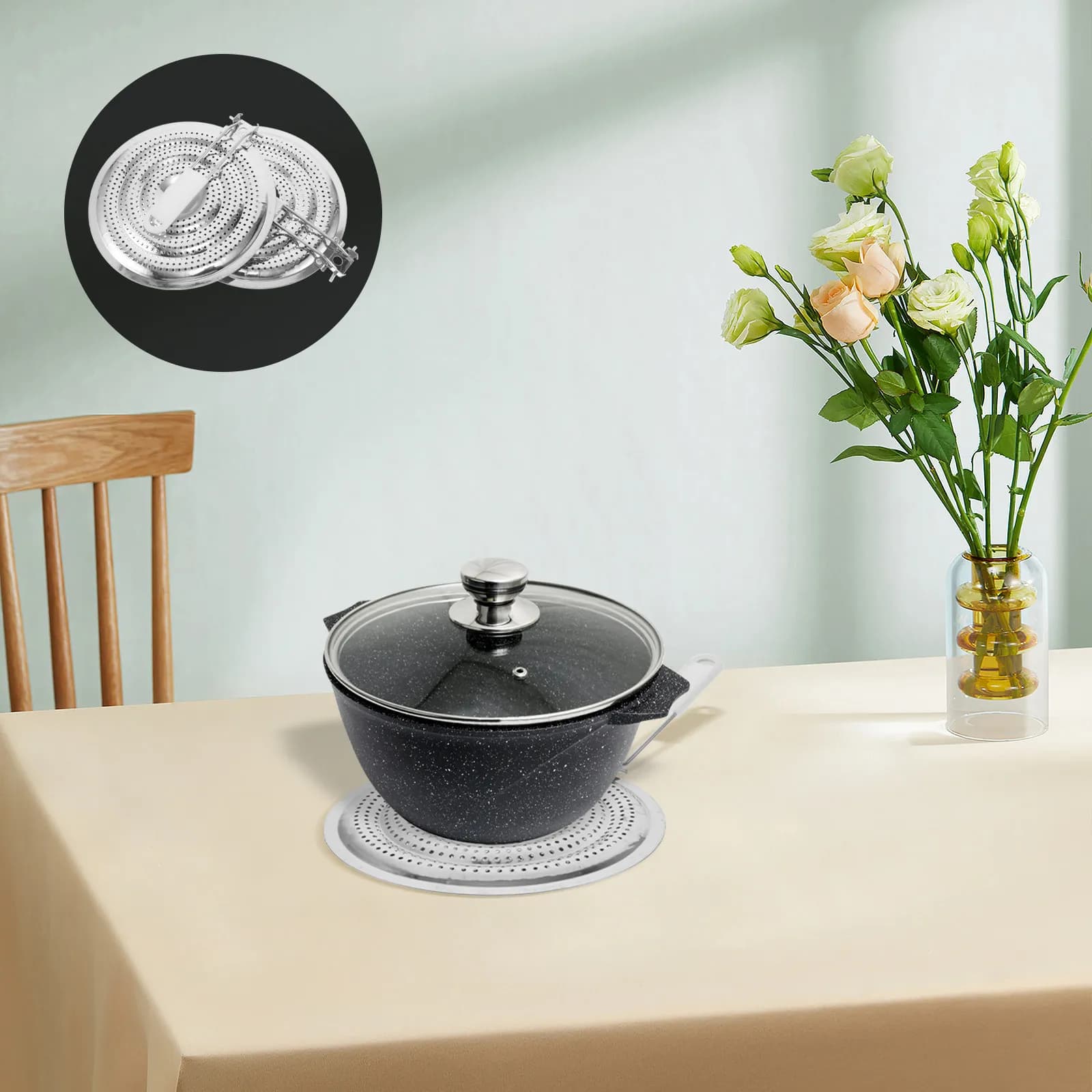 2Pcs Stainless Steel Heat Diffuser Plate Flame Tamer Gas Stove Anti Burning Pot Protector Universal Induction Hob Adapter