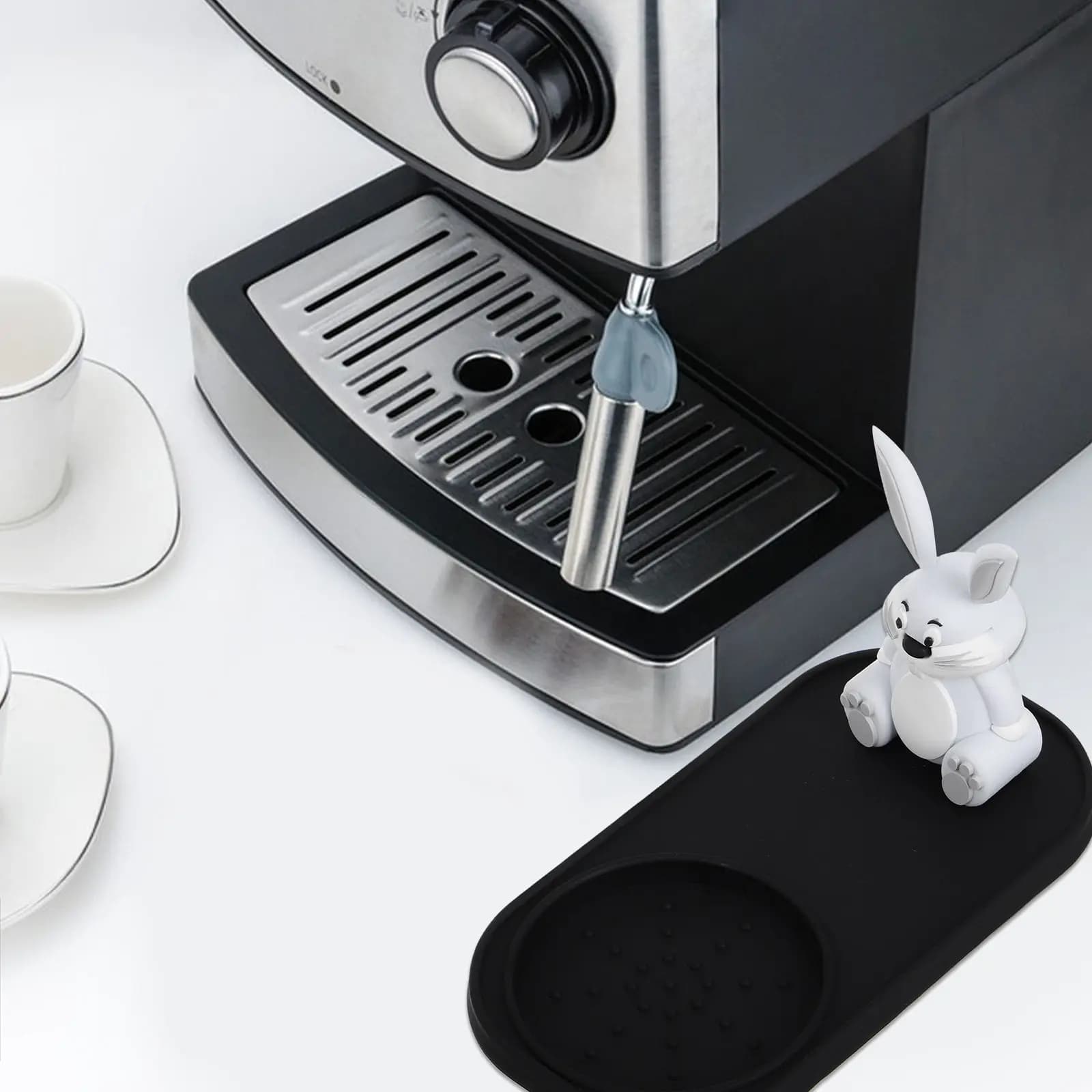 Espresso Tamping Mat Bunny Pattern Premium Silicone Non-Slip Coffee Powder Tamper Holder Protector for Machine Grinder Bar