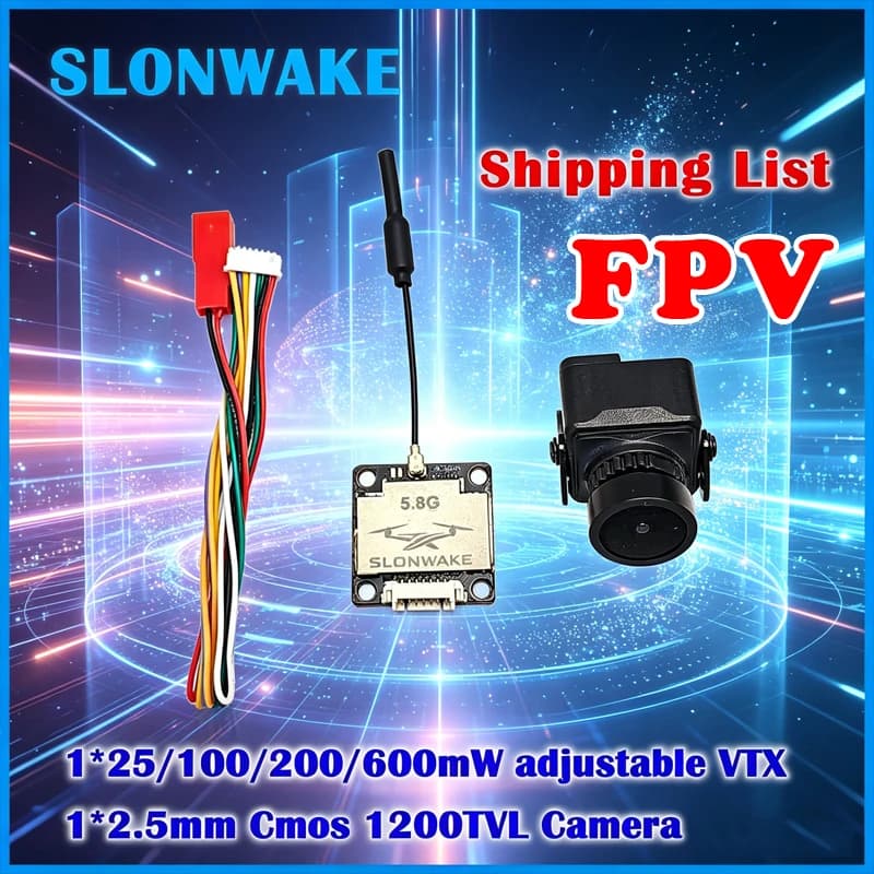 SLONWAKE Ready to use 5.8G 48CH Pit/25/100/200/600mW adjustable Transmitter and 2.5mm CMOS 1200TVL camera use for FPV RC Drone