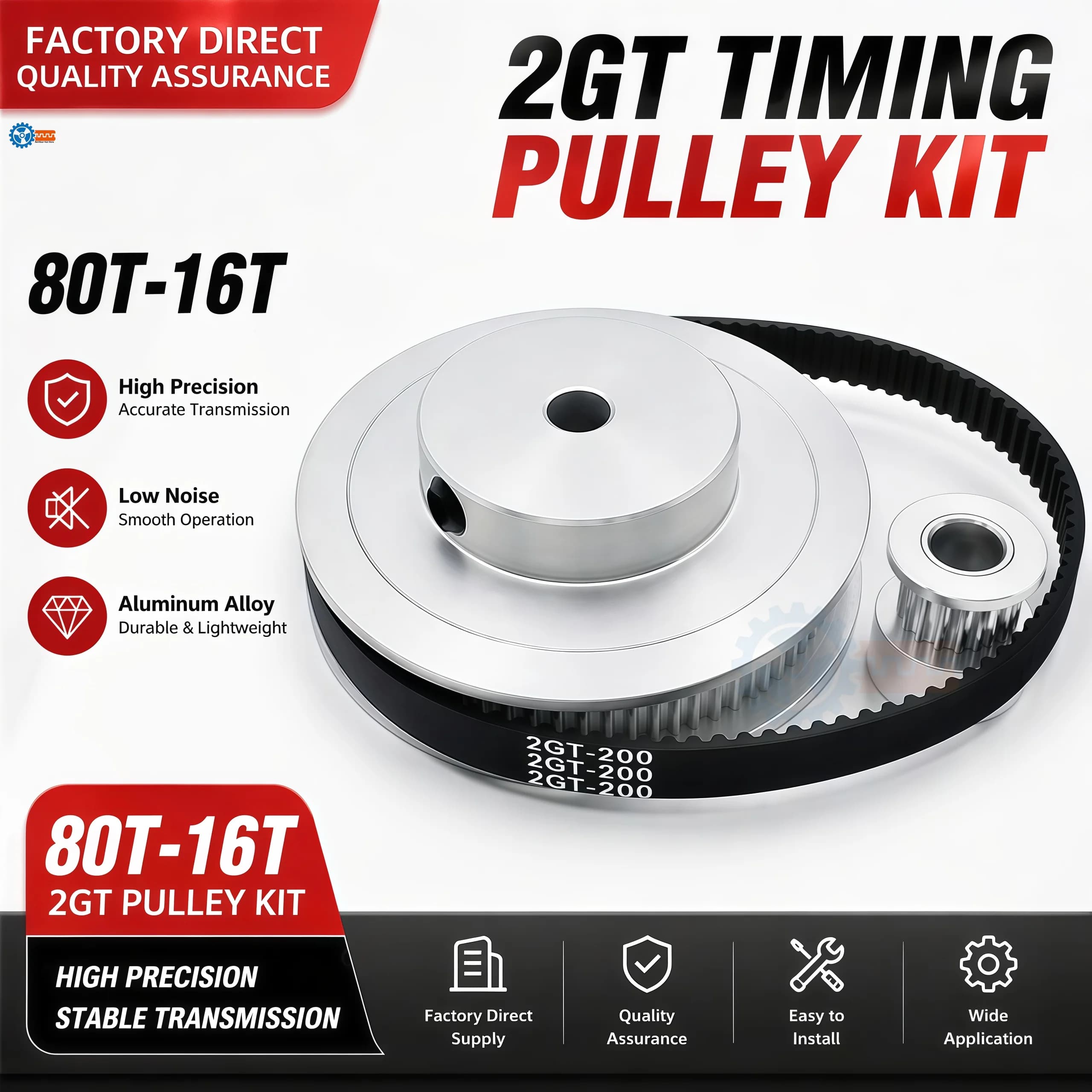 80T 16Teeth 2GT Pulley Belt Kit Belt Width 6/10mm Reduction 5:1 Bore 3~15mm 3D Printer Synchronous Wheels GT2 Timing Pulley Set