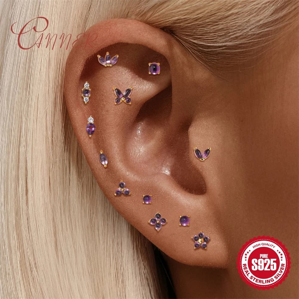 CANNER Piercing Classico a Occhio di Cavallo/Fiore a Corona con Ametista Naturale per Donna, in Argento Sterling 925, Gioielli INS Delicati e di Lusso