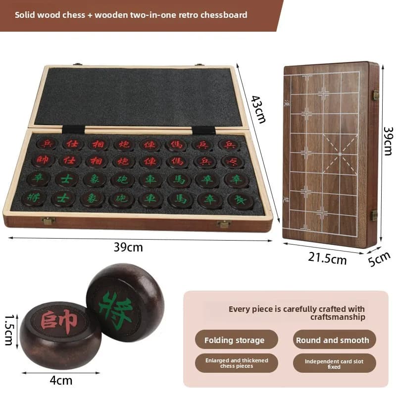 Wooden Carved Chinese Chess Set Birch Wood Large Chess Board for Training Student Adult Xiangqi Game