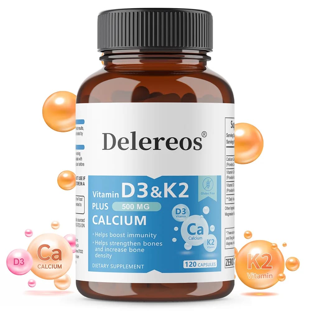 Supplement in Calcium Capsules, Vitamin D3 + Vitamin K2 for Denti and Ossa Health, Muscular Force, Nervi, Umore and Immunitarian System
