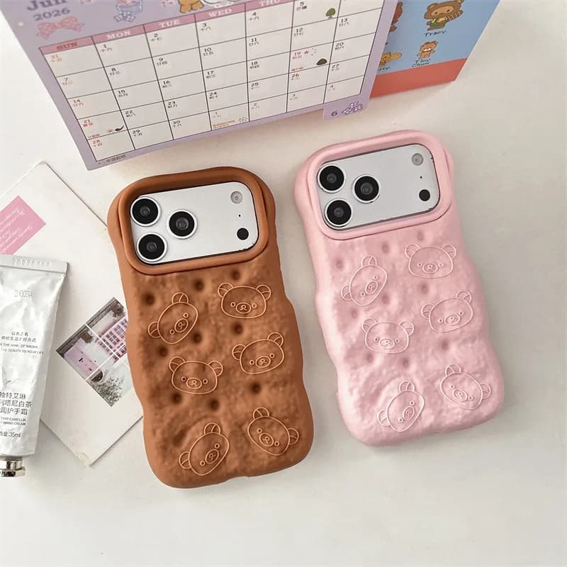 Custodia Protettiva Antiurto in Silicone Morbido con Design Orsetto 3D Coreano a Forma di Pane per iPhone 17 16 15 14 13 12 Pro Max