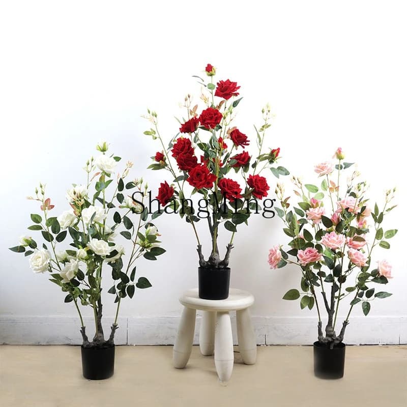 Simulazione SM flanella rosa albero decorazione del soggiorno fiore finto bionico desktop piccola pianta in vaso