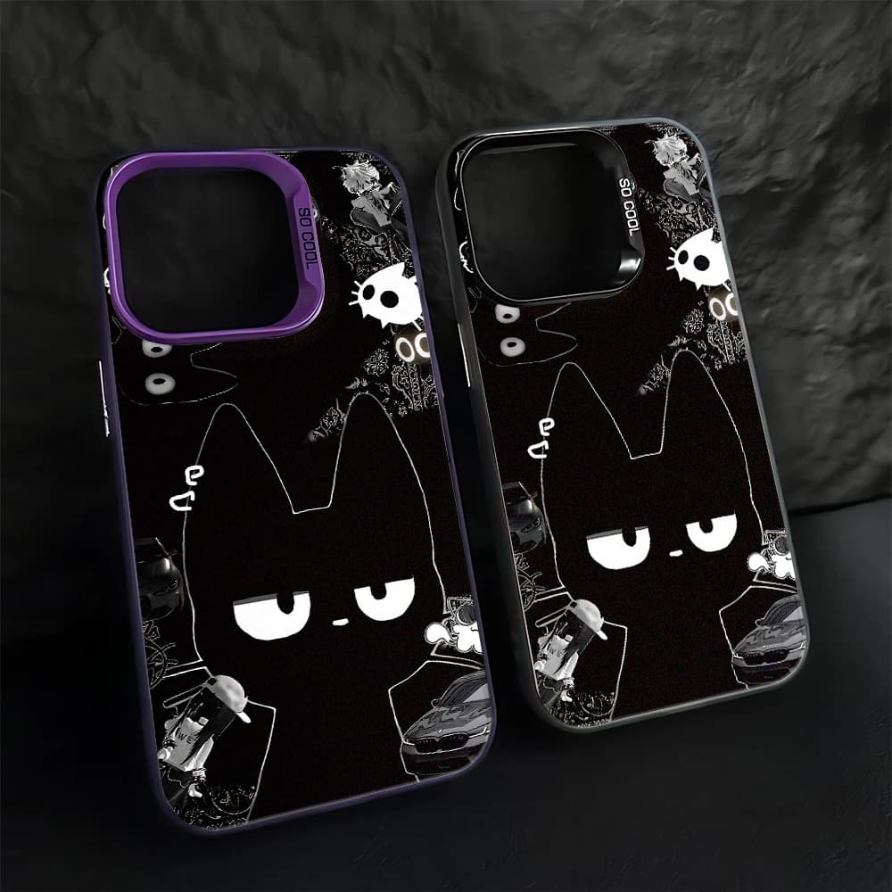 Black Cat Skull Art Cool Stylish Trendy Girls For iPhone 17 15 16 14 13 12 11 Pro Max Plus Air Hard PC Fashion Phone Case