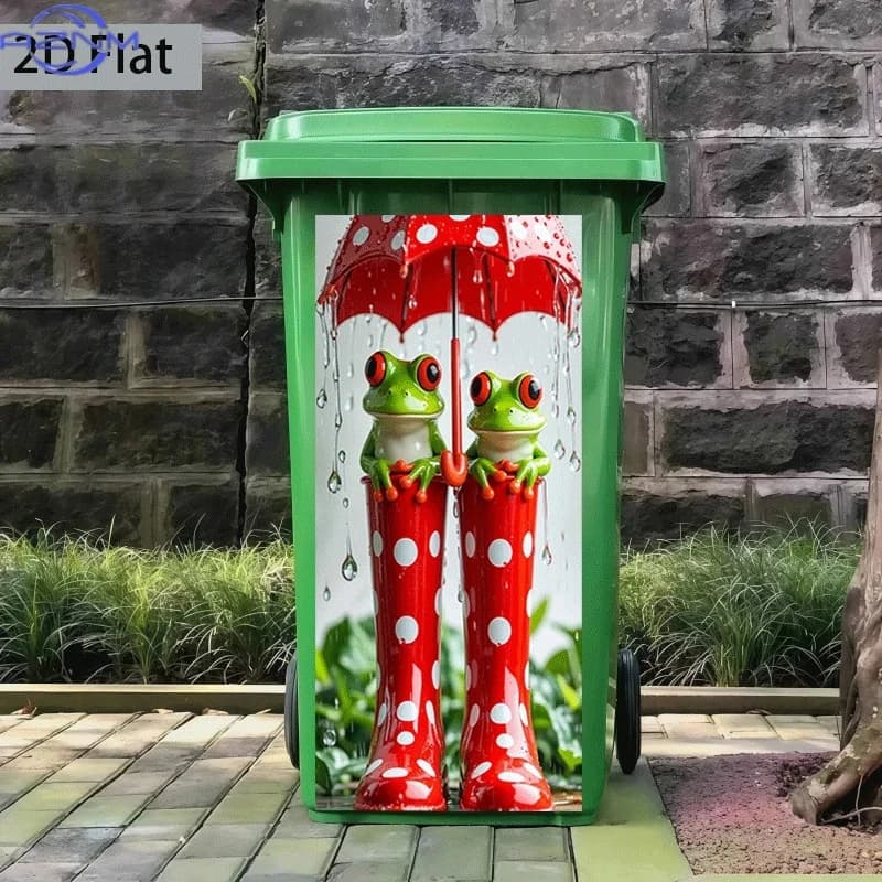 Printing Trash Can Sticker 37×82cm, Frog Fun on Rain Boots Themed Design, Self-Adhesive Wall Decal Wallpaper, Kitchen Trash Ca
