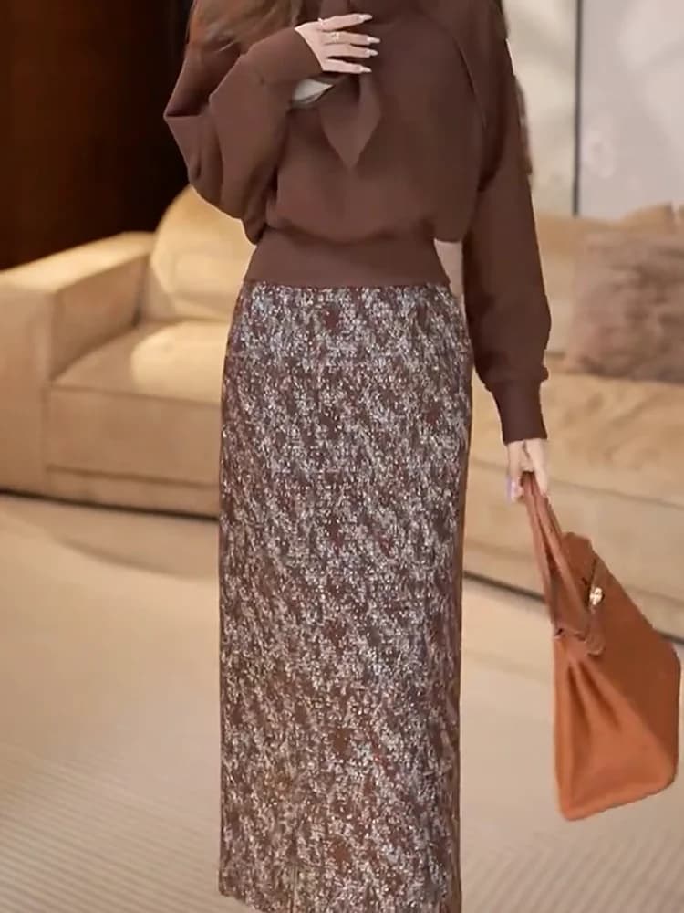 Gonna lunga slim fit a taglio dritto Ele Thiened da donna, nuova collezione autunno inverno, con spacco laterale, modello aderente