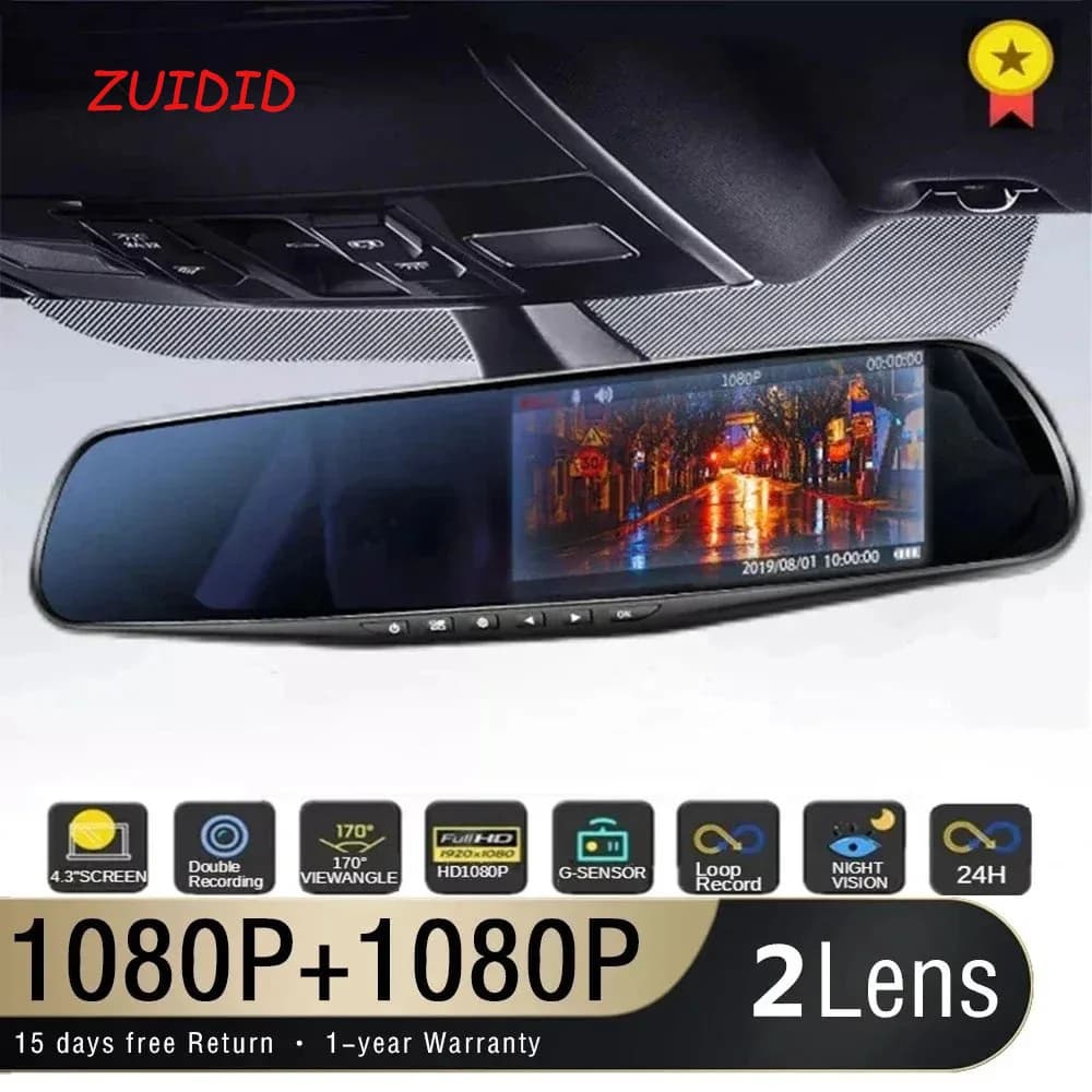 Registratore di guida da 4,32 pollici DVR per auto Specchietto retrovisore Registratore per auto a doppia lente 1080P IPS Telecamera anteriore e posteriore Registrar Scatola nera Nuovo