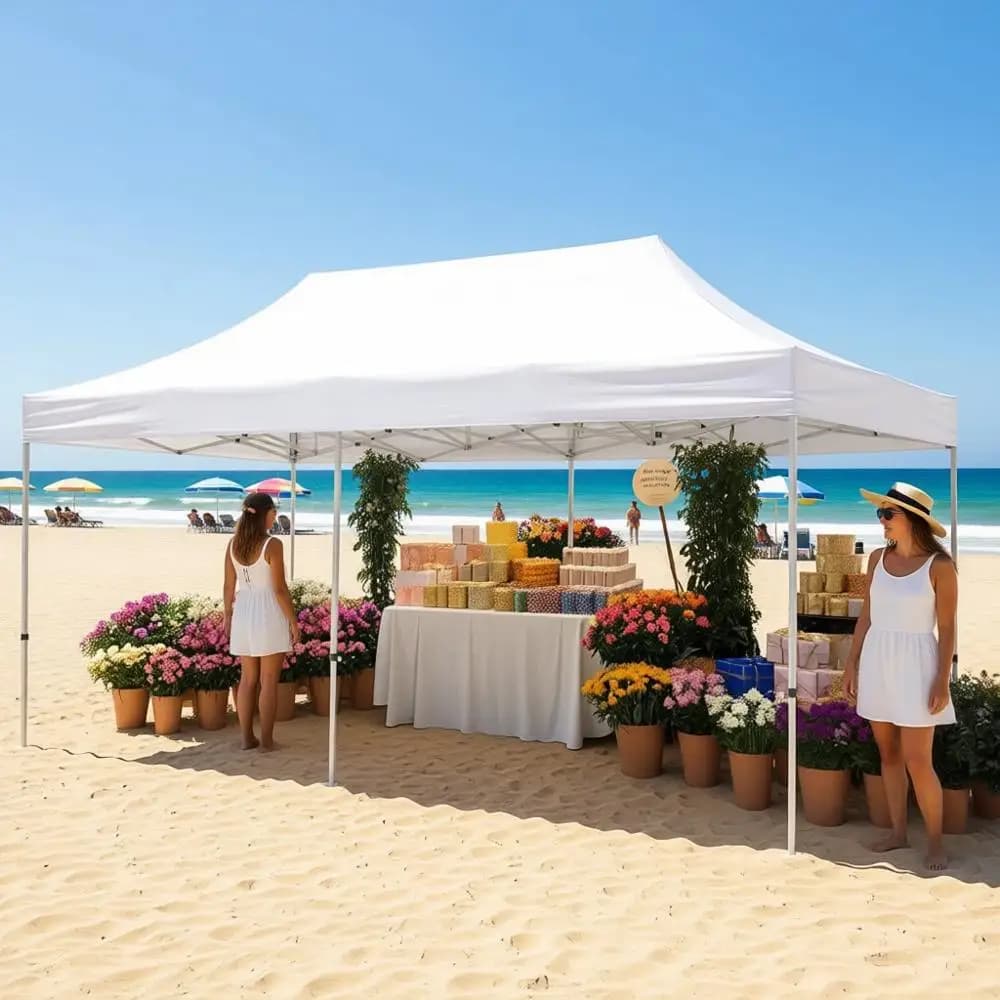 Tenda Pop-Up Resistente 20ft x 10ft con Borsa con Ruote per Eventi all'Aperto, Mercati e Campeggio, con Rivestimento Argento 500D UPF 5