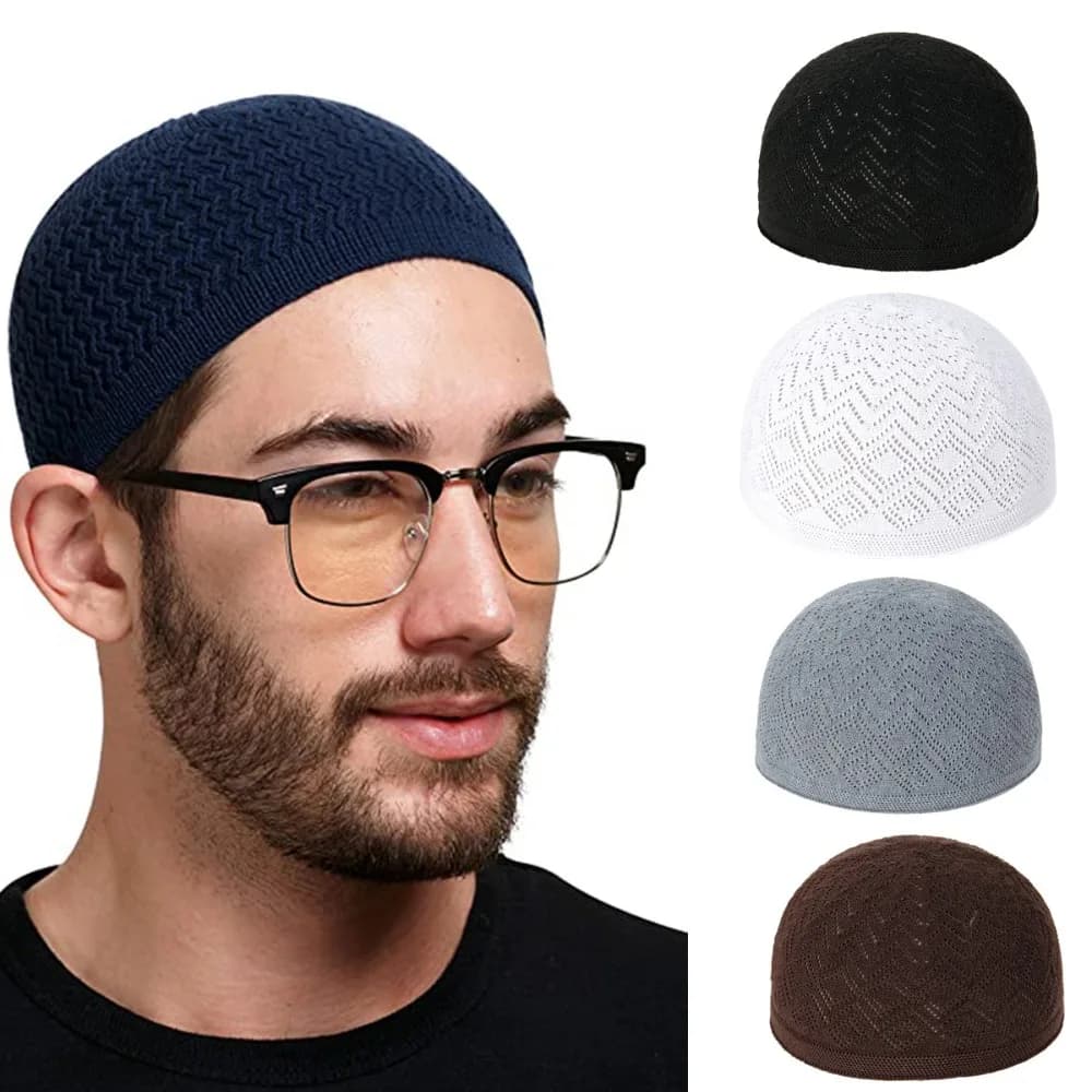 Soft Mesh Men Prayer Hats Solid Color Unisex Knitted Beanie Cap Breathable Jewish India Caps