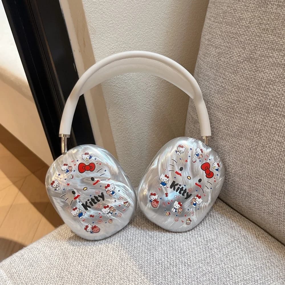 Custodia Protettiva per AirPods Max2 a Tema Cartone Animato KT Hello Kitty con Fiocco, Placcata, Resistente, a Copertura Totale, per Auricolari e Cuffie