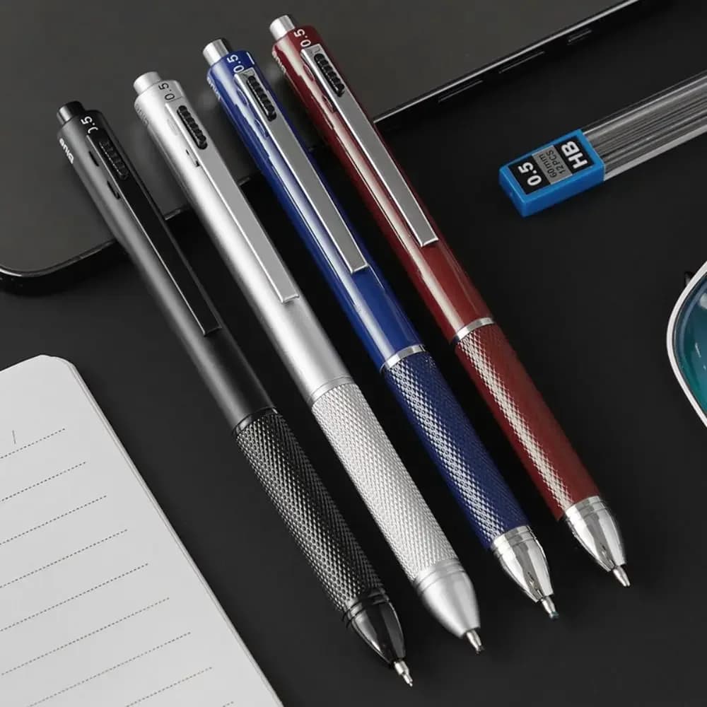 Penna con sensore di gravità in metallo di alta qualità 4 in 1 Tipo di pressa Penna a sfera a 3 colori Penna gel multifunzione Ufficio scolastico