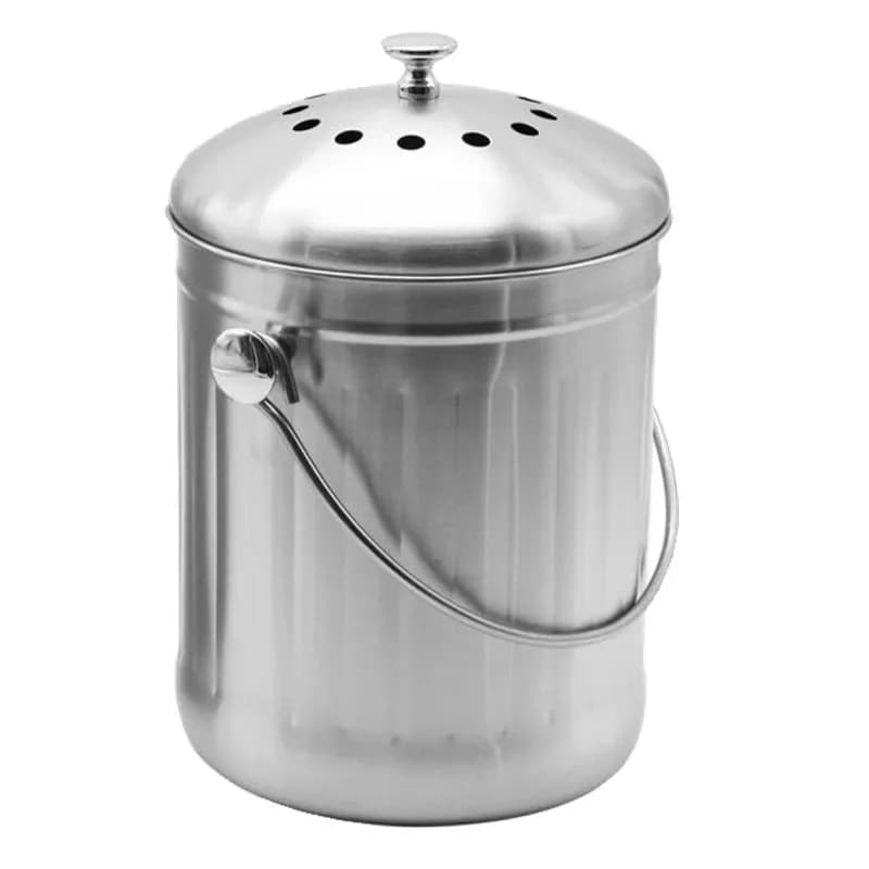 Contenitore per Compost da 5L, Bidone per Residui Vegetali e Scarti Domestici, Durevole in Acciaio Inox, con Filtro a Carbone Attivo per Rifiuti da Cucina