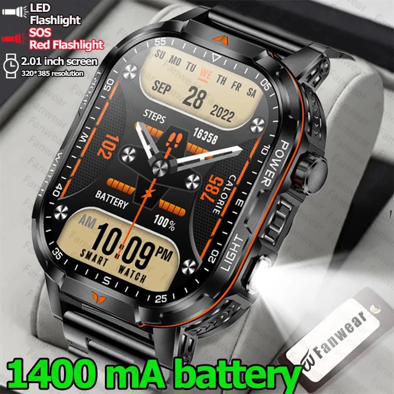 Military outdoor sturdy men's smart watch 1400mAh battery outdoor GPS LED flashlight 10ATM waterproof Bluetooth calling function