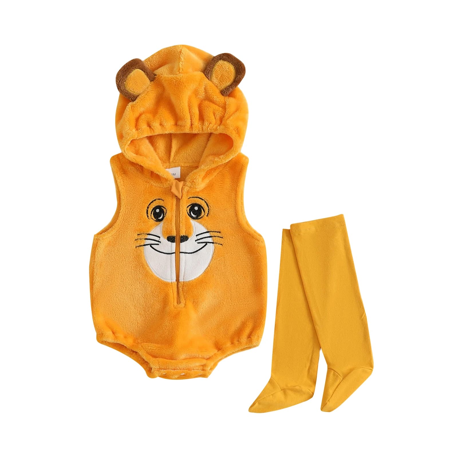 Costume da leone per bambini Tuta con cappuccio in morbido pile con calzini coordinati Vestito da vestire per Halloween per bambini