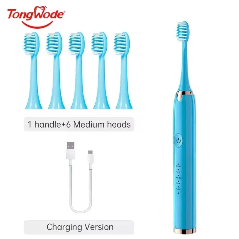 Tongwode Electric Sonic USB Rechargeable Waterproof Ultrasound Whitening Electric Toothbrush Brushes Replacement heads
