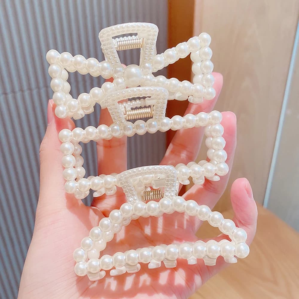 Eleganti fermagli per capelli con perle finte Moda donna geometrica grande forcina per squalo Copricapo Accessori per capelli per trucco quotidiano