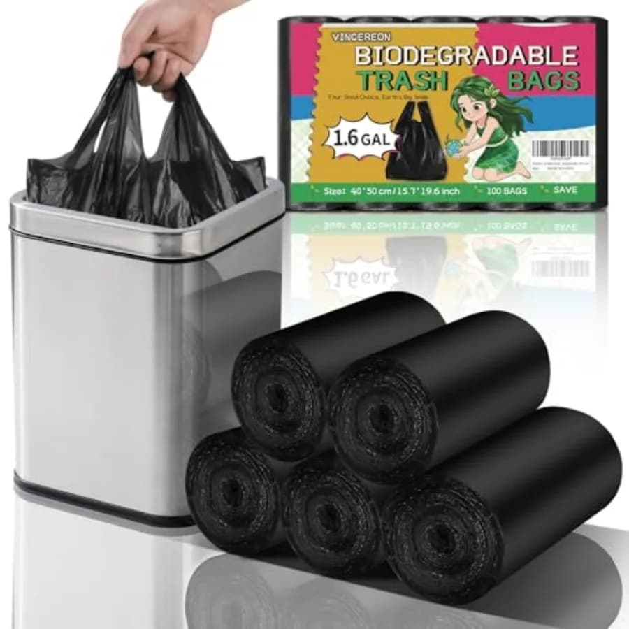 1.6 Gallon Small Trash Bags Bathroom Black, Mini Garbage Bags with Handles, Fit 1.3-1.5Gal 6 Liter Unscented Wastebasket Liners