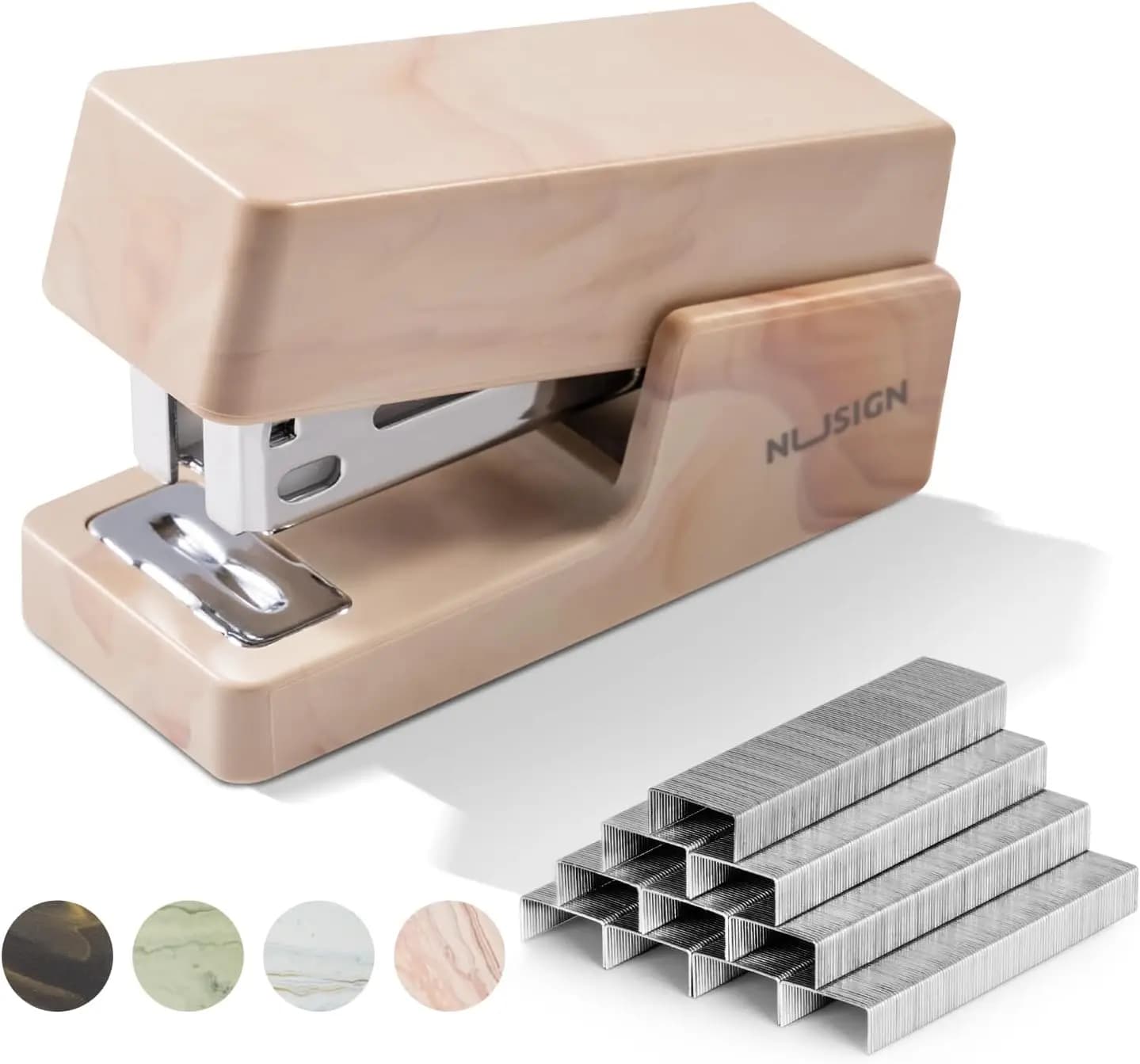 Mini Cucitrice con 830 Graffette, Piccola e Graziosa Cucitrice da Scrivania, Capacità 25 Fogli, Marrone Fluido