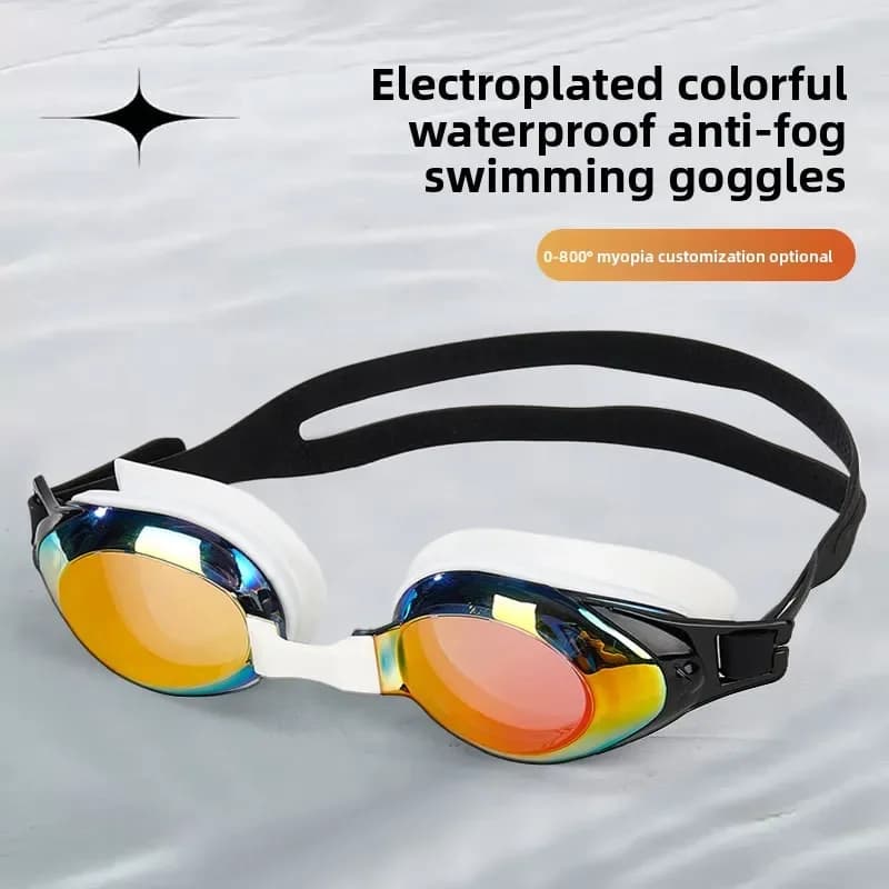 Occhialini da nuoto colorati elettroplaccati, impermeabili e antiappannamento, per allenamento e gare, in silicone ad alta definizione per adulti