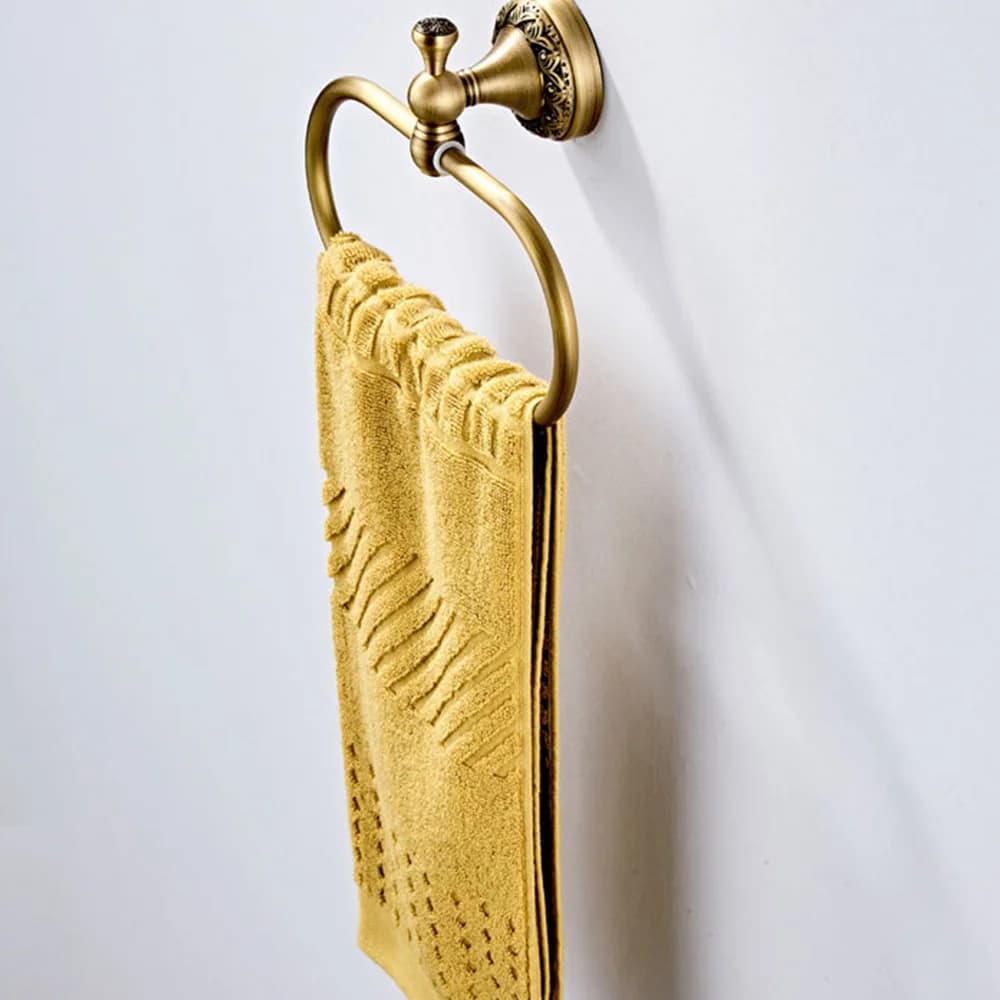 ABHI-Oval Towel Ring Antique Brass Exquisite Pattern Carving Hanger Hand Towel Holder For Bathroom Kitchen Accessories
