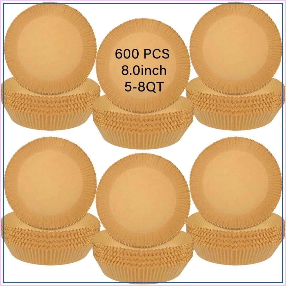 600 Pieces 8 Inch Air Fryer Paper Liners, Disposable Round Parchment Liners for 5-8QT Air Fryer, Baking, Roasting, Microwave
