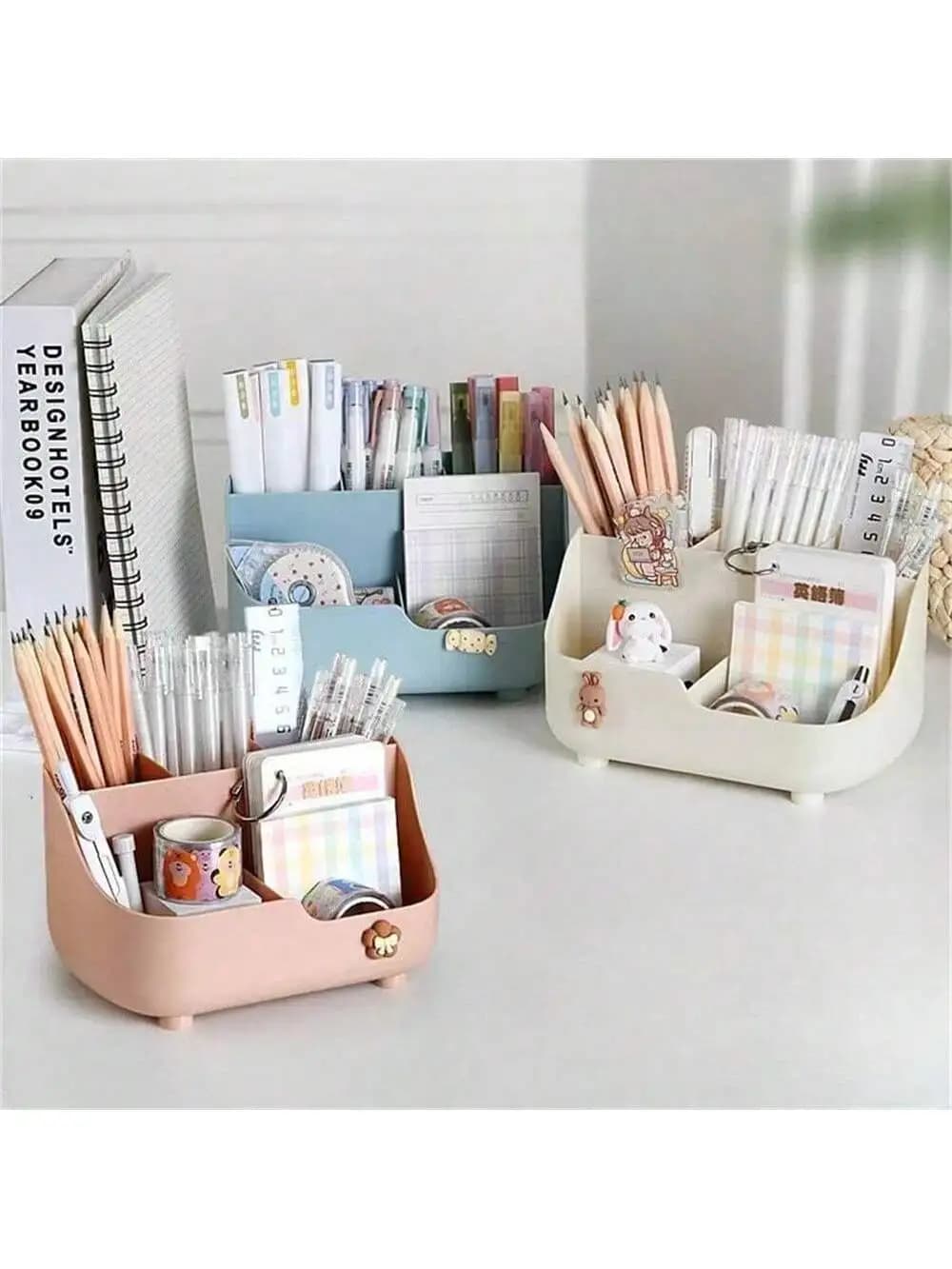 1pc Rural Wind Series Extra Large Capacity Desktop Storage Box Multi-functional Makeup Brush Storage Bucket Boy Girl Pen Holder