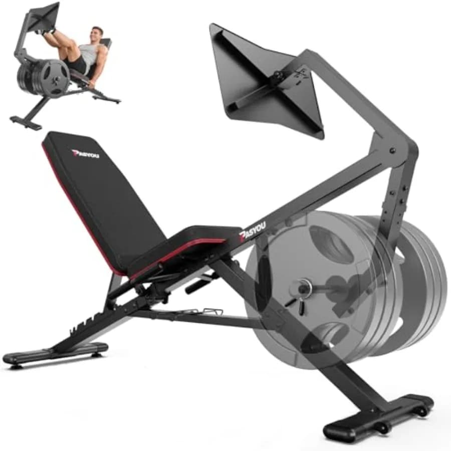 Leg Press Machine per Home Gym con Piastra Poggiapiedi Regolabile e Panca Pesi per Glutei, Quadricipiti e Ischiogambieri, Design Compatto Nero
