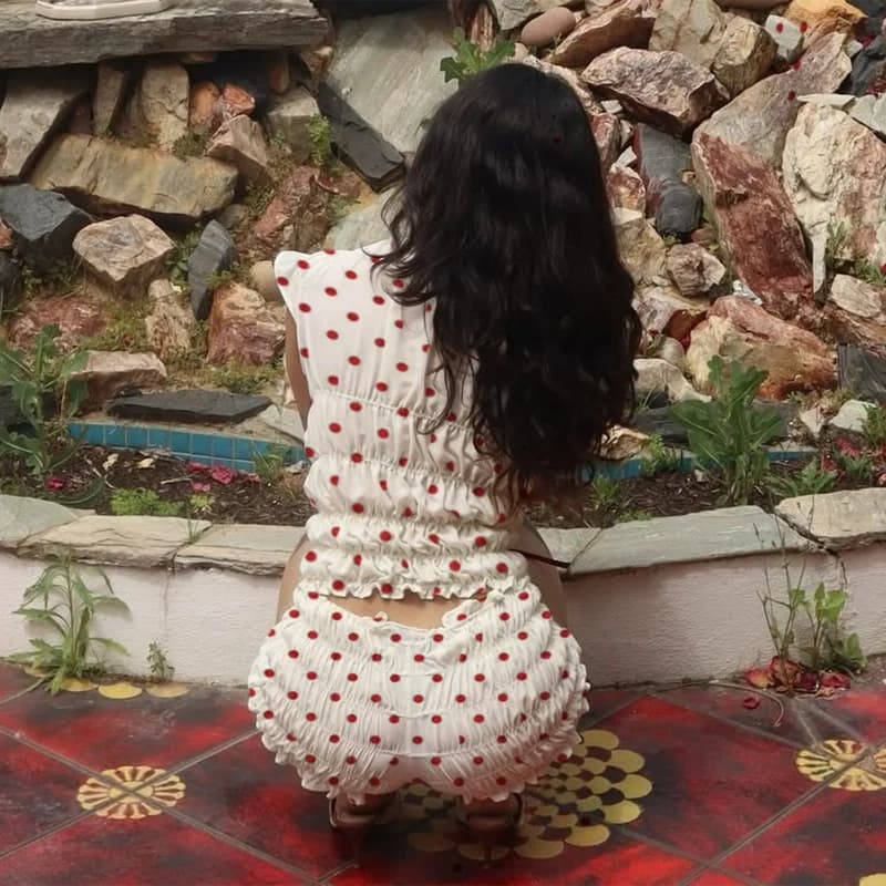 Pigiama da donna Y2k a pois con scollo rotondo e top con volant e pantaloncini da notte in 2 pezzi