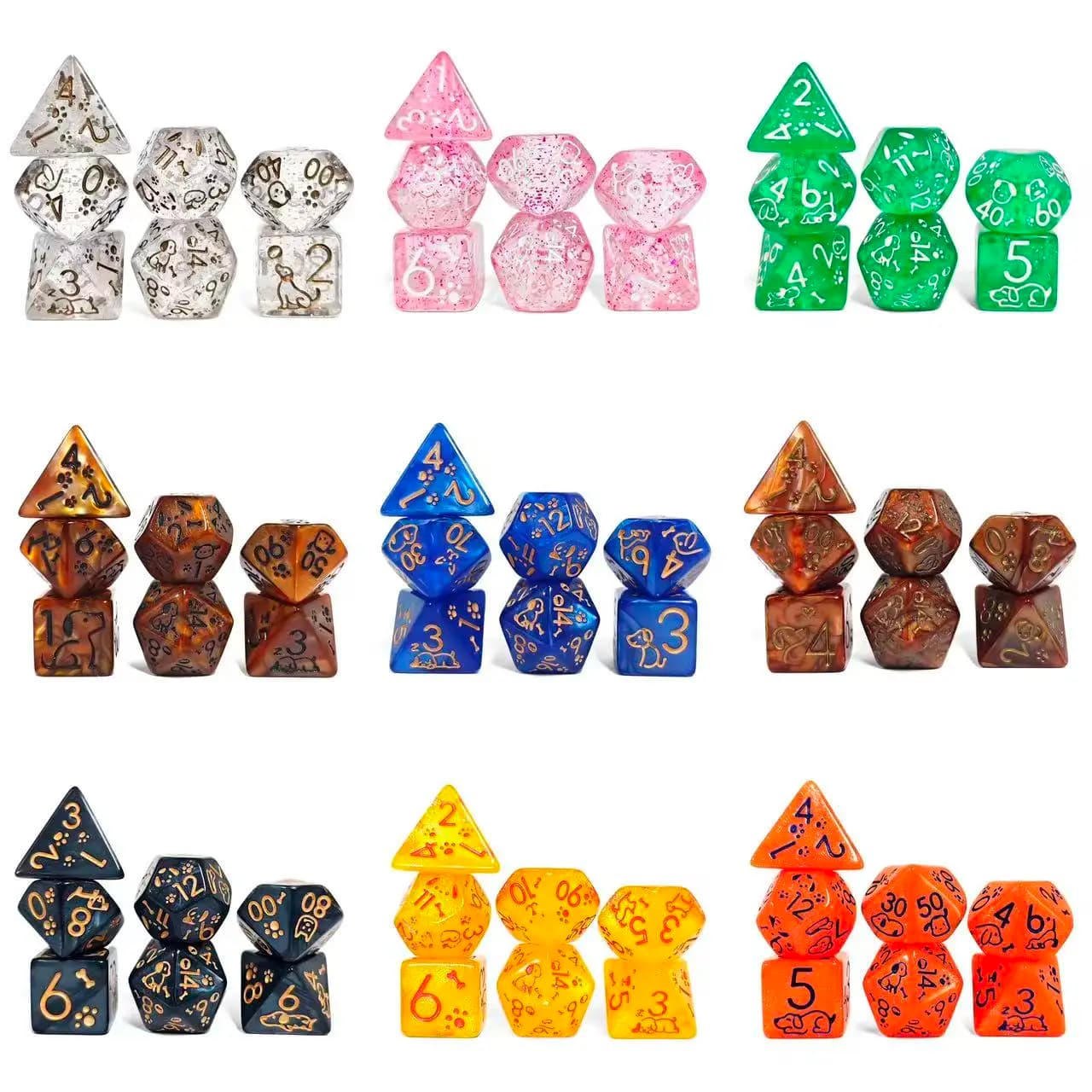 Set di Dadi in Acrilico a Forma di Cane Carino per Giochi di Ruolo DND RPG TRPG, Set di Dadi per Dungeons and Dragons, Decorazione, Gioco di Dadi Digitali