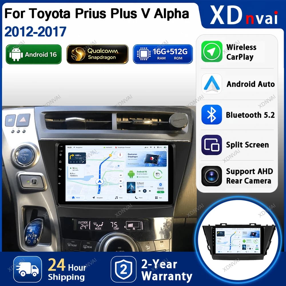 Android 16 Car Radio For Toyota Prius Plus V Alpha LHD RHD 2012- 2017 Multimedia Video Player Head Unit GPS Autoradio Stereo