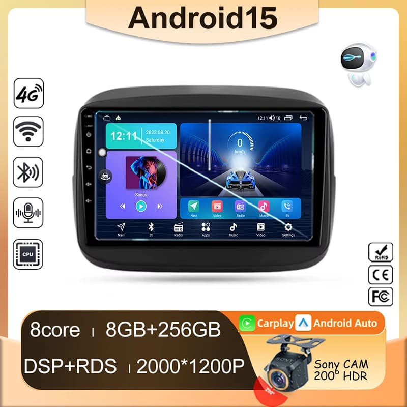 Autoradio Android 15 Per Fiat Mobi 2016 - 2022 Navigazione GPS Stereo Auto Schermo Lettore Multimediale Bluetooth No 2din DVD 5G Wifi