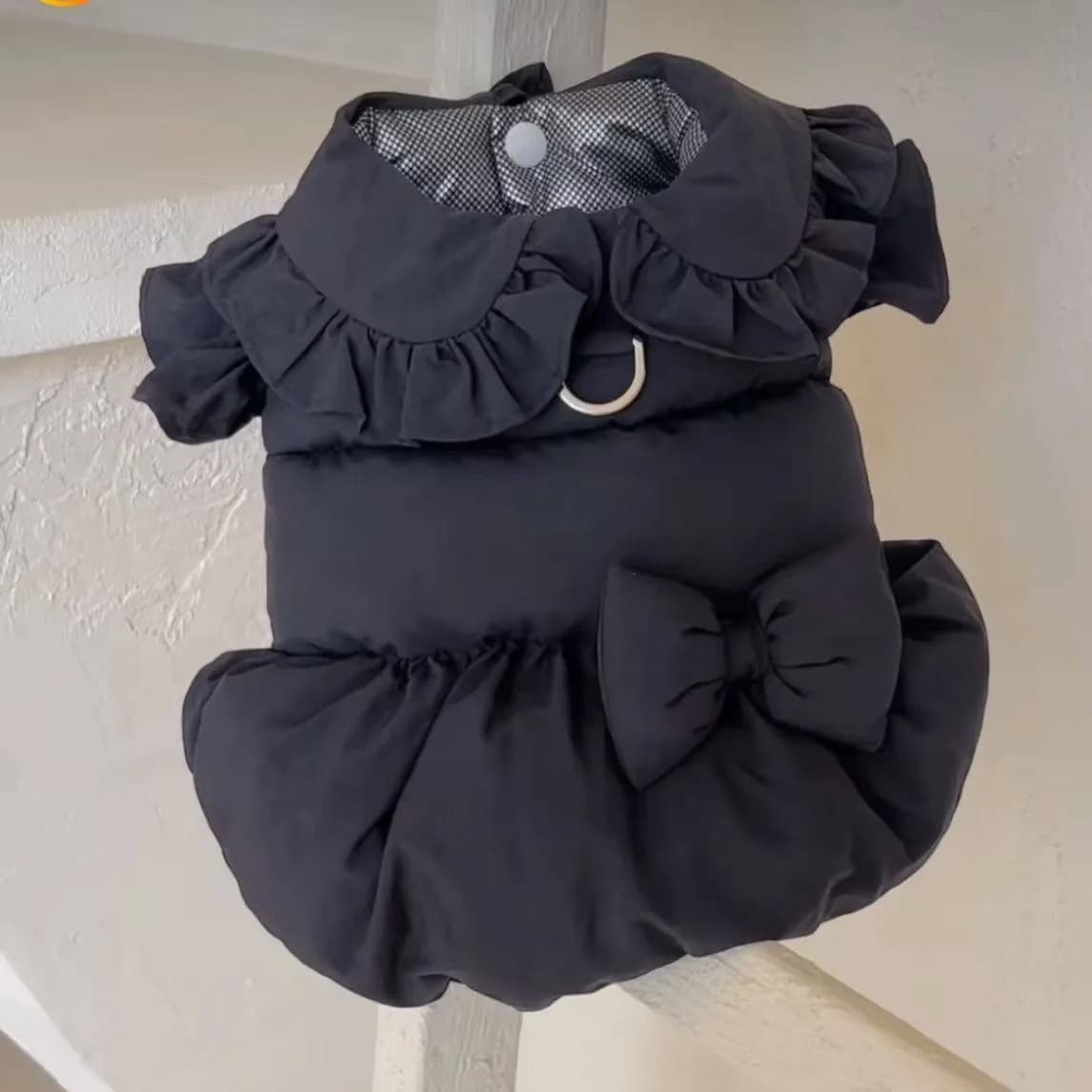 Cappotto per Cani Blu Navy, Giacca in Cotone Stile Principessa con Fiocco, Giacca Imbottita per Cani Piccoli, Abbigliamento Invernale Caldo per Maltesi
