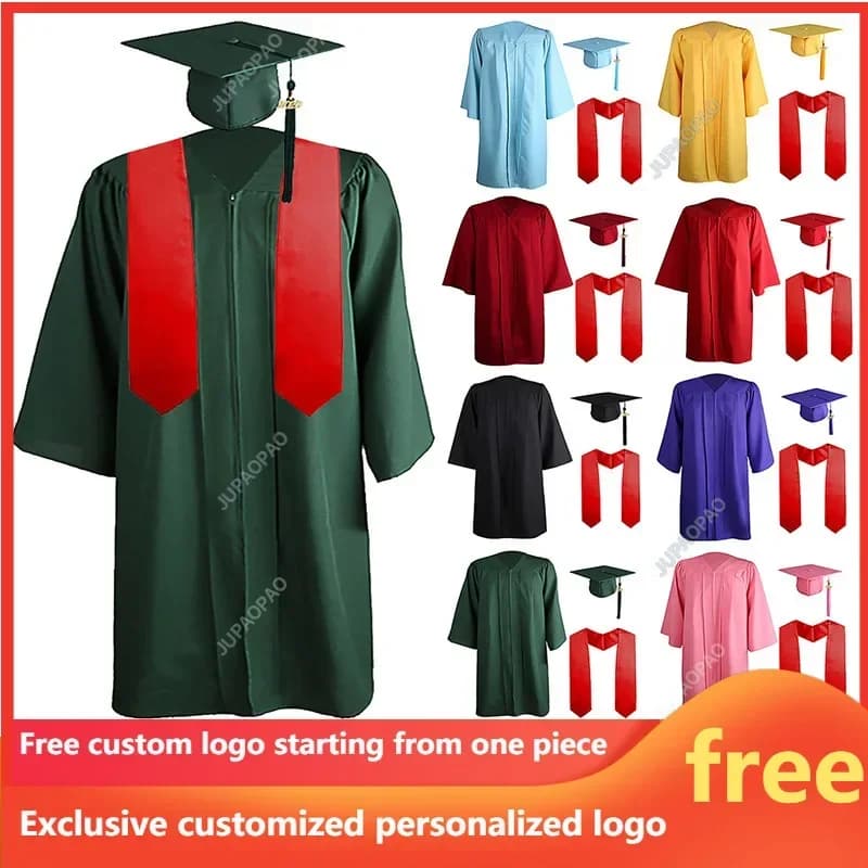 Giallo rosa uniforme accademico abiti da laurea da uomo e da donna cappelli set di abiti per adulti scialle rosso abiti da laurea
