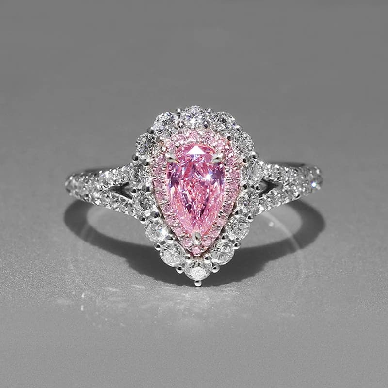 Huitan Anelli con zirconi cubici a goccia d'acqua rosa di nuova concezione per le donne Accessori per fedi nuziali di moda di lusso Regalo di anniversario fantasia