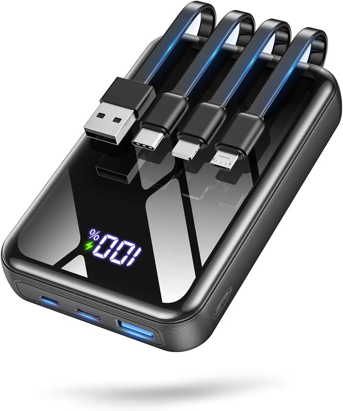 Caricabatterie Portatile 50000mAh con Ricarica Rapida 22.5W, Cavi Integrati, Display LED, Ricarica 5 Dispositivi, Power Bank da Viaggio per iPhone Android iPad