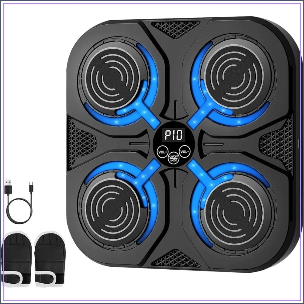 Interactive Music Boxing Machine with LED Lights, Wall Mounted Punching Target with Gloves for Home Gym Cardio Workout