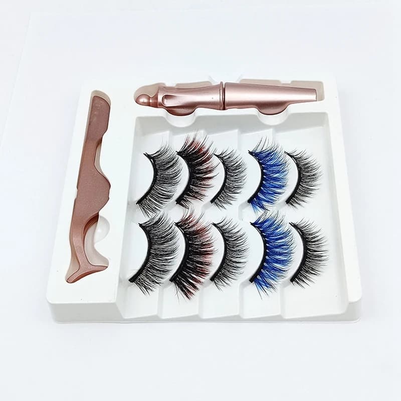 5 paia di ciglia finte magnetiche di colore misto stile pinzette per eyeliner impermeabili set ciglia finte magnetiche spesse-A70Z