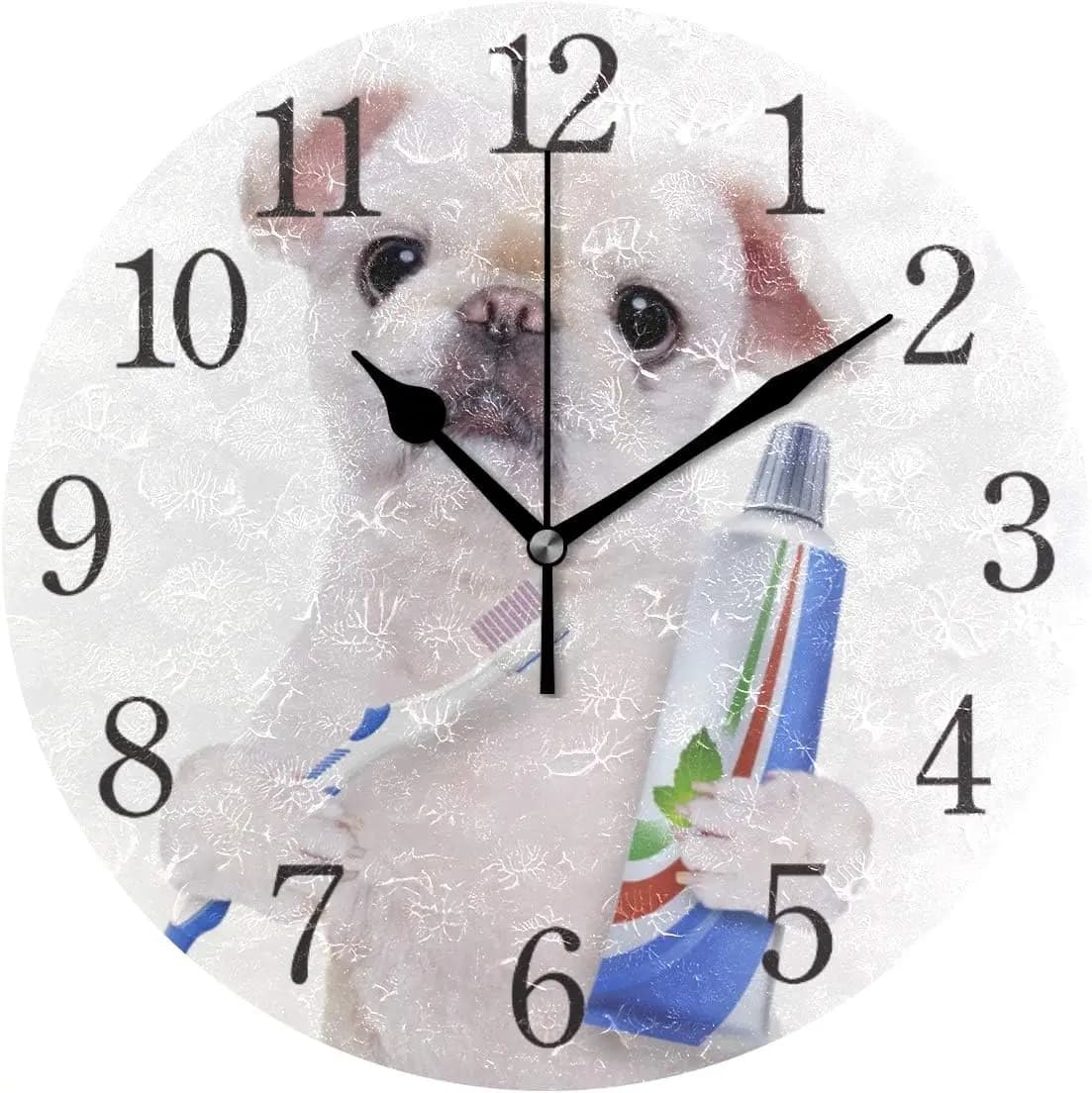 Wall clock for dogs Arabic numerals Silent round wall clock for living room kitchen Bedroom for children