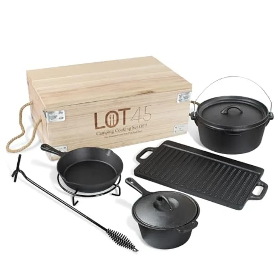 Forno olandese pre-condito Set da cucina da campeggio Pentole - Piastra in ghisa, Forno olandese da 4 qt, Padella, Padella, Pre-condizionata