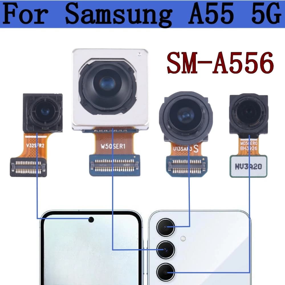 Fotocamera anteriore posteriore per Samsung Galaxy A55 5G SM-A556B A556E A556V Cavo flessibile modulo fotocamera posteriore principale macro ampio