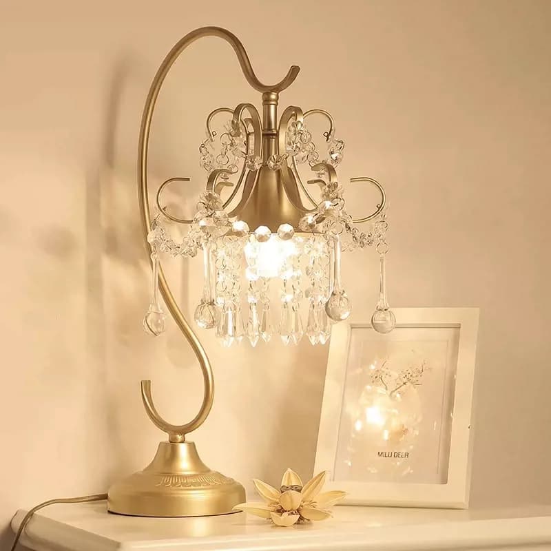 Italy Vintage Crystal Table Lamps Gold Base Romantic Bedside Nightstand Lights Bedroom Living Room Dressing Desk Study Lighting