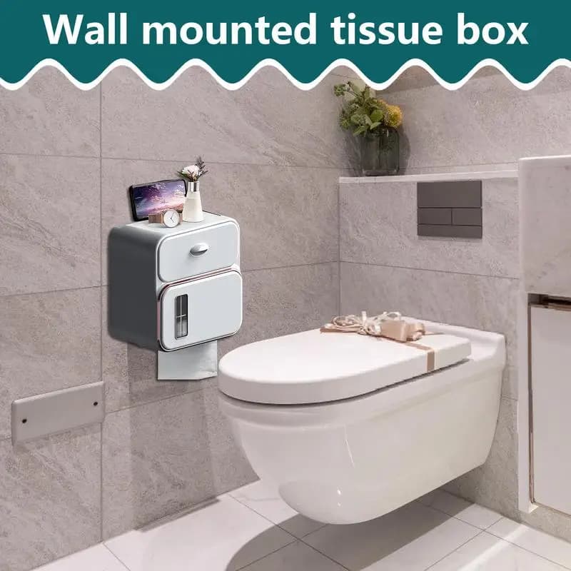 Scatola per fazzoletti da bagno Porta carta igienica da bagno Dispenser per fazzoletti senza foratura con cassetto per WC dell'hotel Soggiorno RV