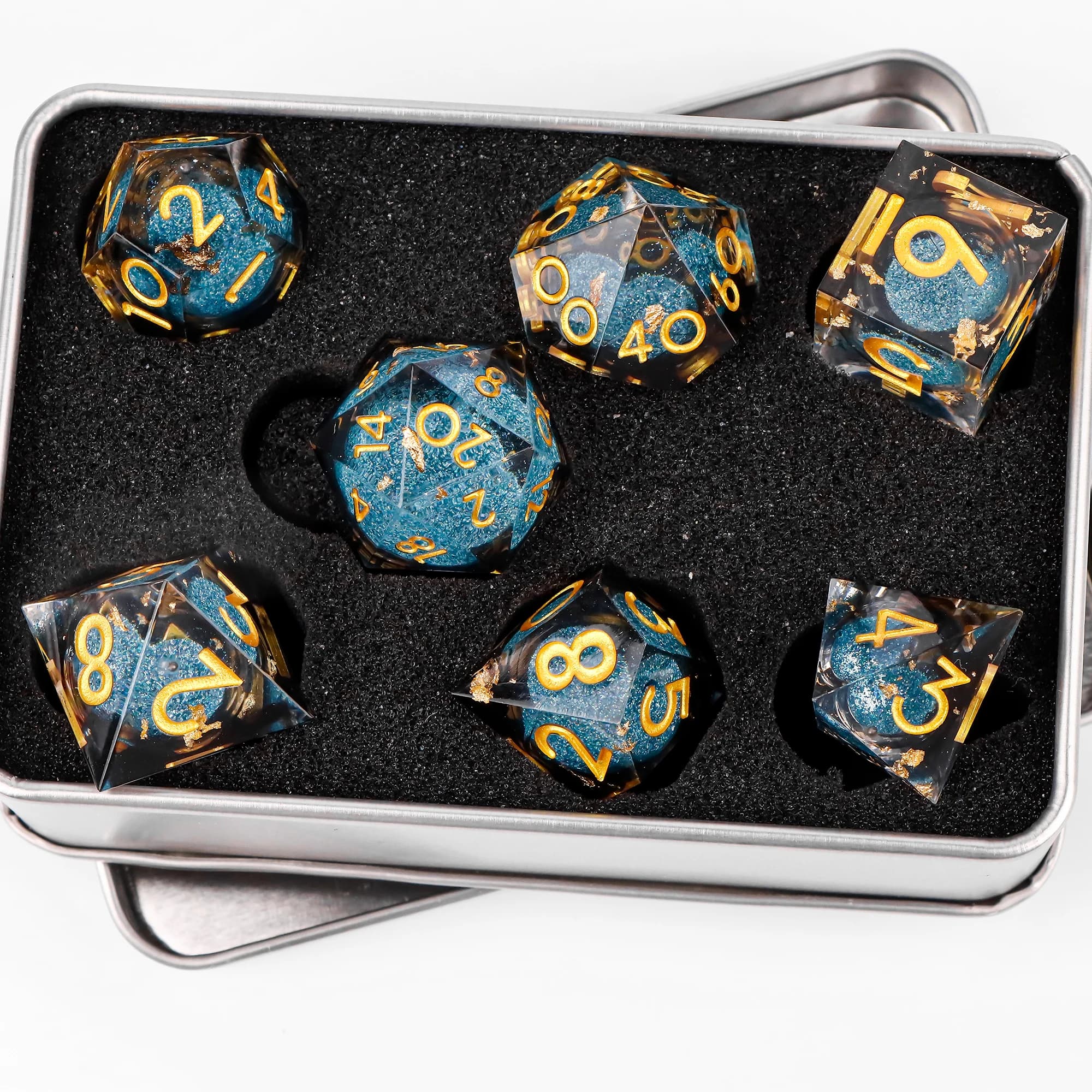 Dadi con nucleo liquido D+D Dadi in resina per Dungeons and Dragons, dadi con nucleo liquido blu, set di dadi con bordo affilato in resina set di dadi dnd Galaxy