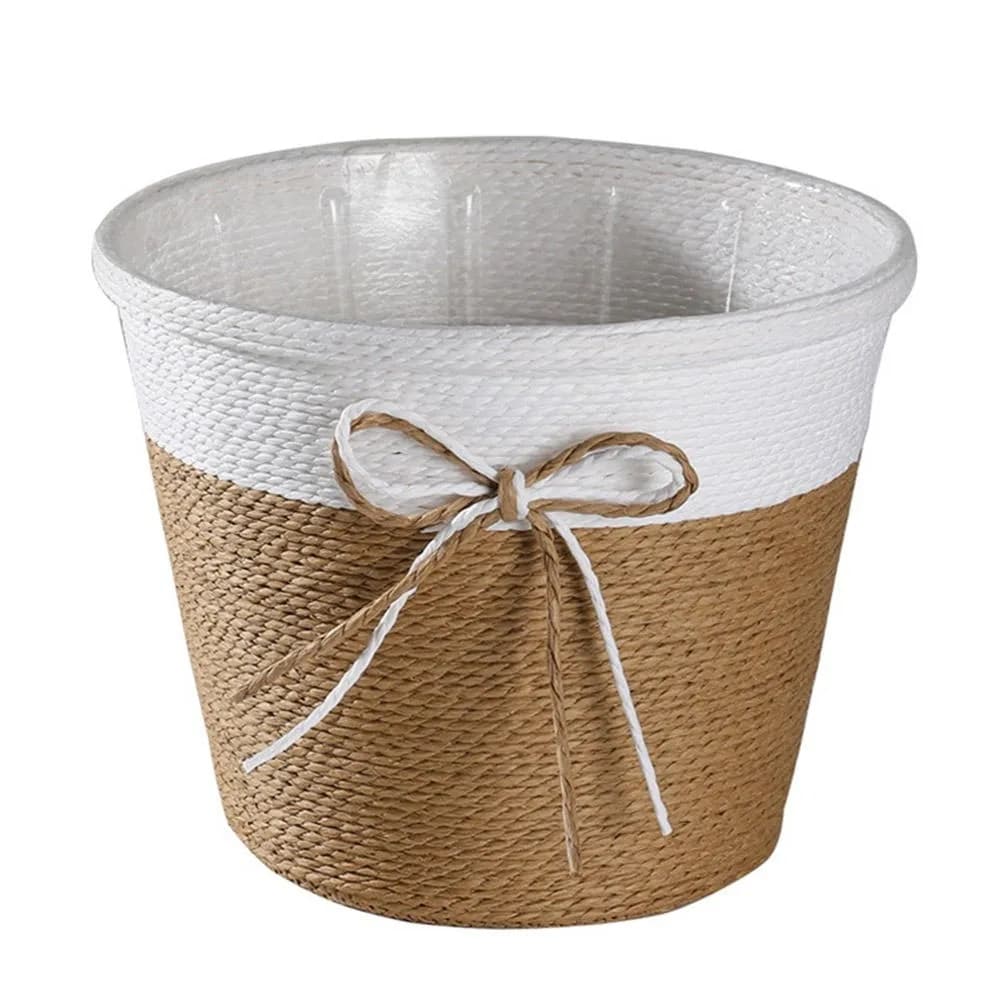 Vaso da fiori intrecciato in corda di carta, materiale da giardino impermeabile, vaso per piante, cesto intrecciato di forma quadrata facile da usare